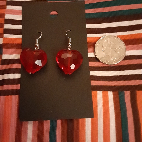 Glass Heart Silver Tone Hook Earrings - Picture 4 of 5